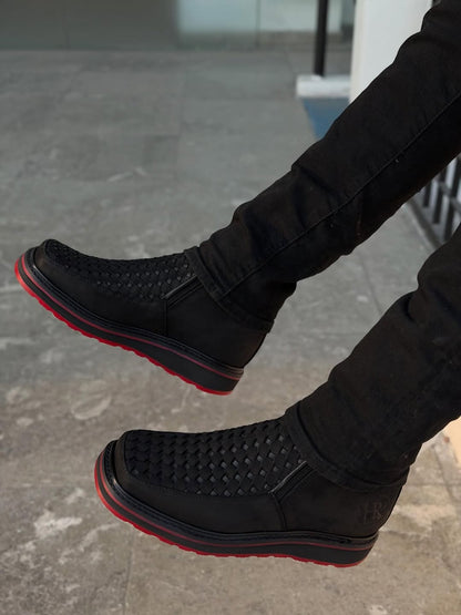 Red-soled Leather Woven Boots