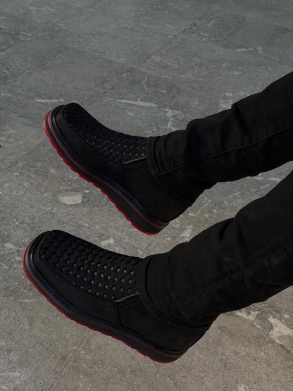 Red-soled Leather Woven Boots