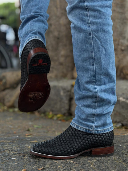 Woven Leather Zipper Men's Boots