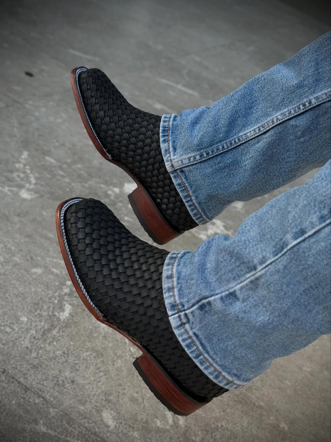 Woven Leather Zipper Men's Boots