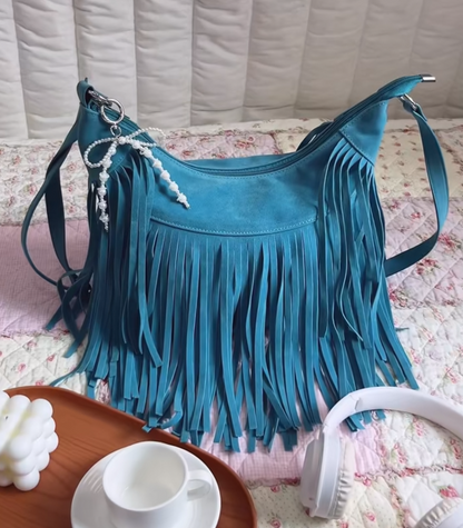 Suede Fringe Hobo Bag