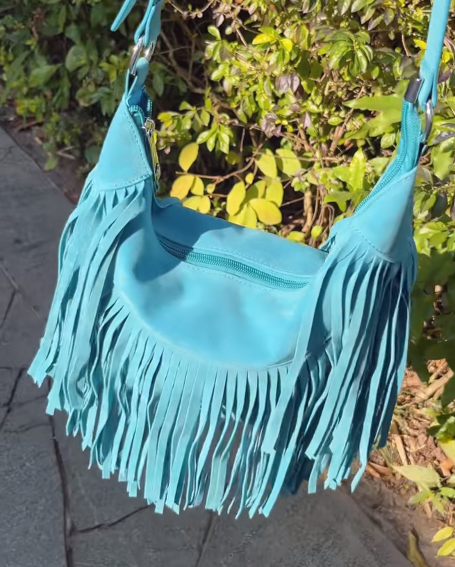 Suede Fringe Hobo Bag