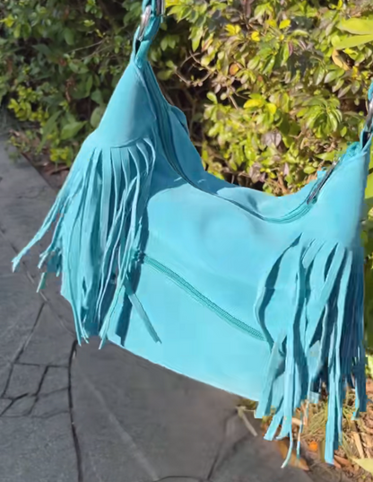 Suede Fringe Hobo Bag