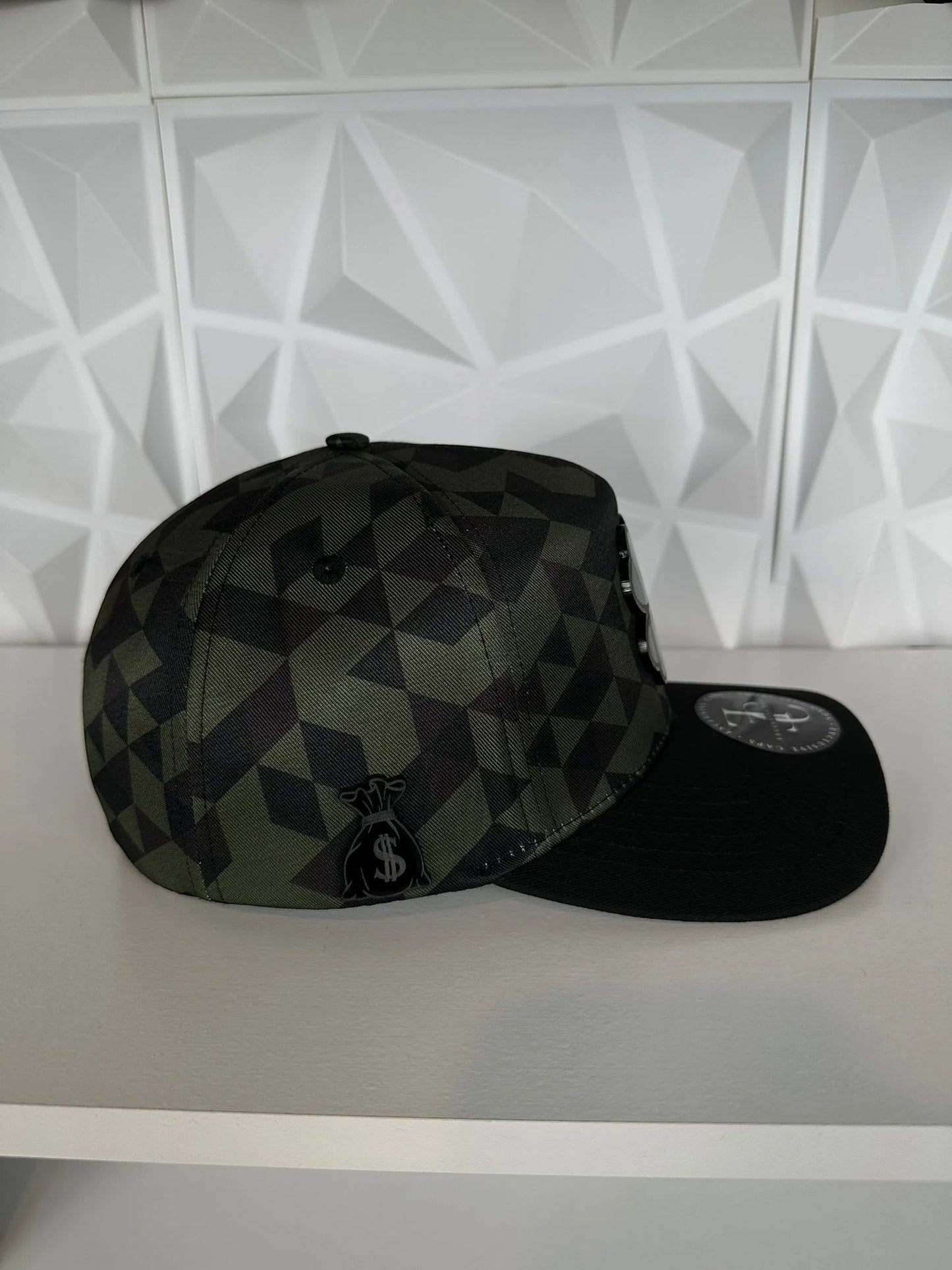 Premium Clover Emblem Geometric Camo Flatbill Caps