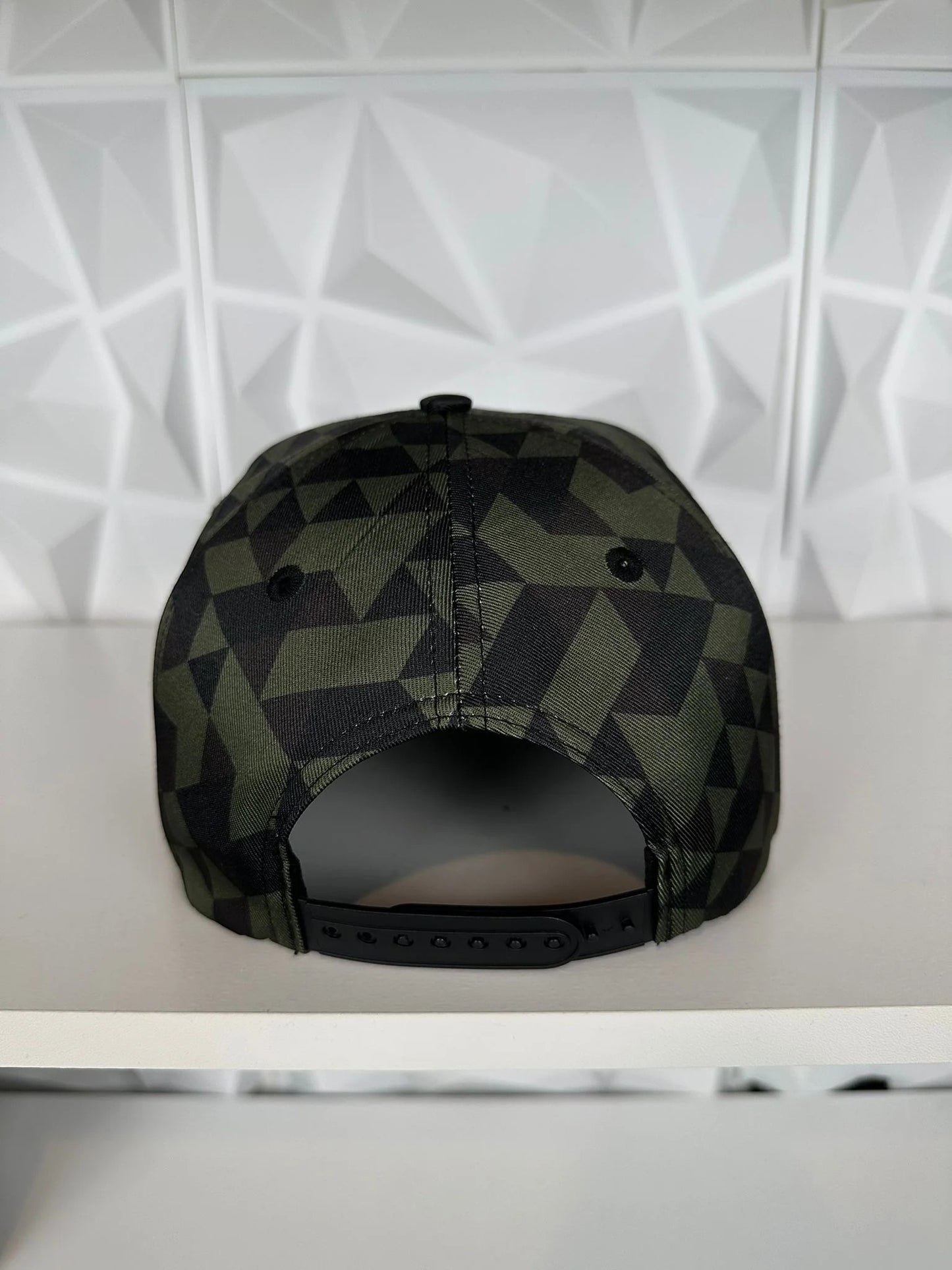 Premium Clover Emblem Geometric Camo Flatbill Caps