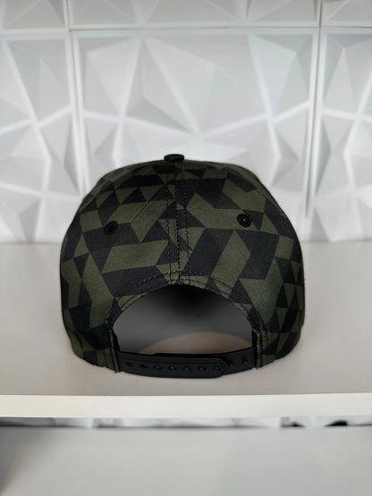 Premium Clover Emblem Geometric Camo Flatbill Caps
