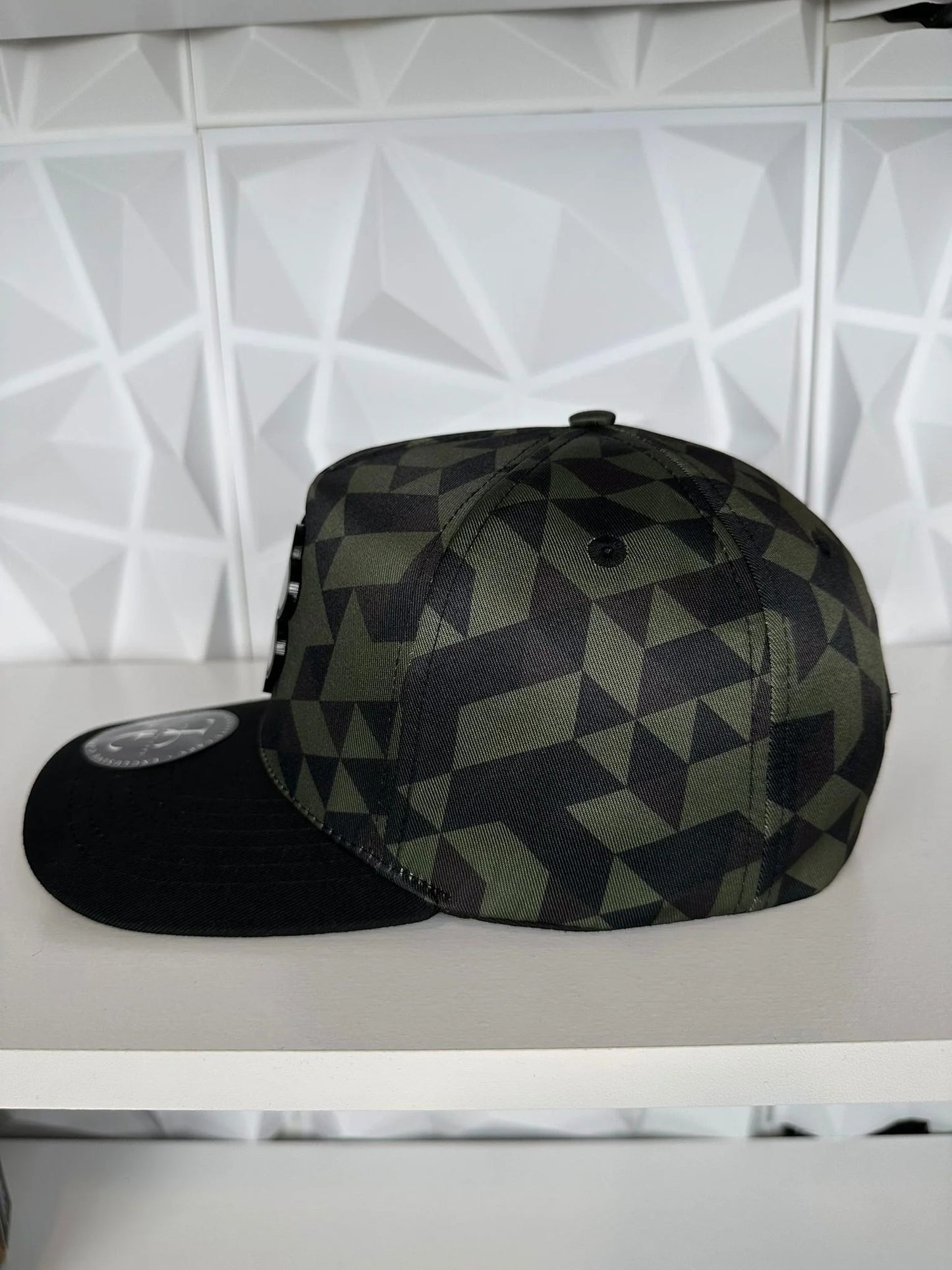 Premium Clover Emblem Geometric Camo Flatbill Caps