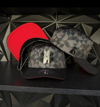 Premium Clover Emblem Geometric Camo Flatbill Caps