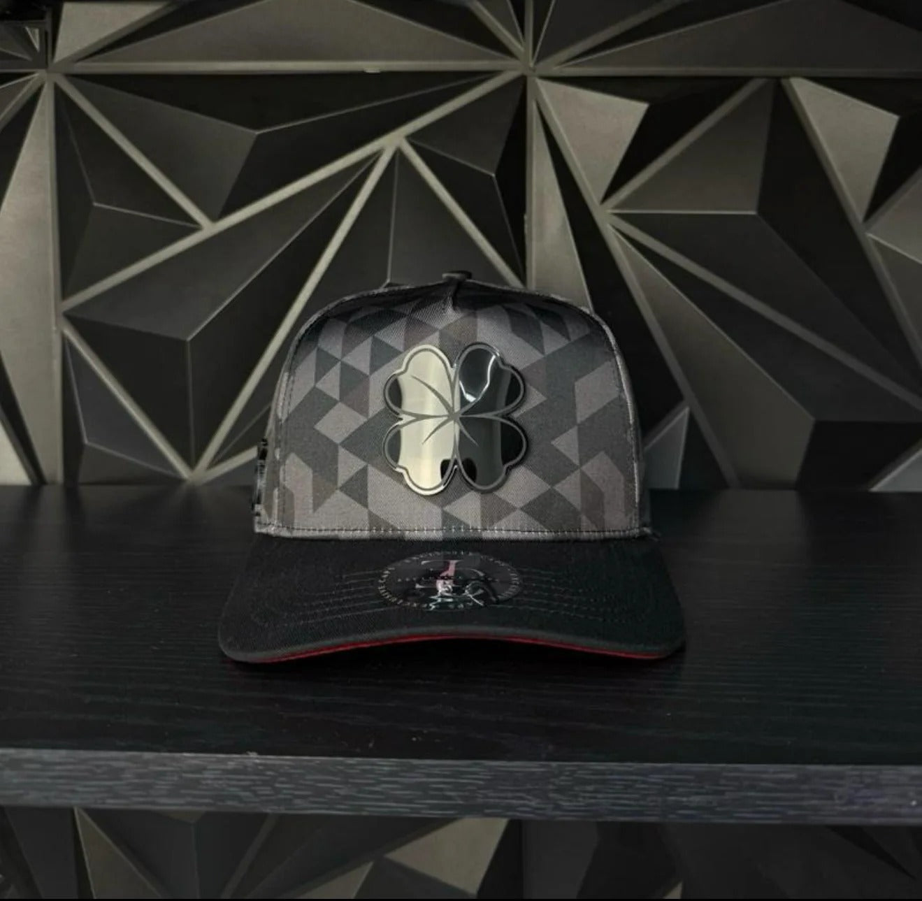 Premium Clover Emblem Geometric Camo Flatbill Caps