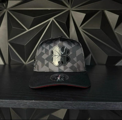 Premium Clover Emblem Geometric Camo Flatbill Caps