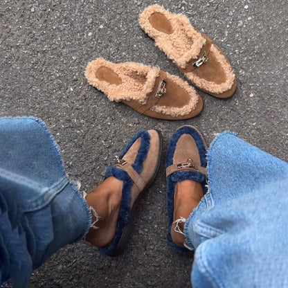 Color Block Furry Slippers