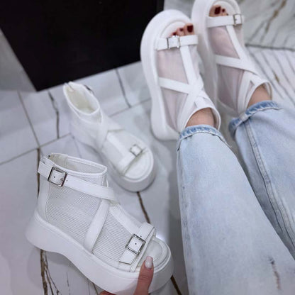 Gauze Platform Fish-toe Gladiator Sandals