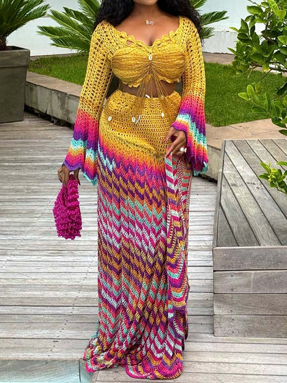 Beaded Crochet Two Pieces Dress