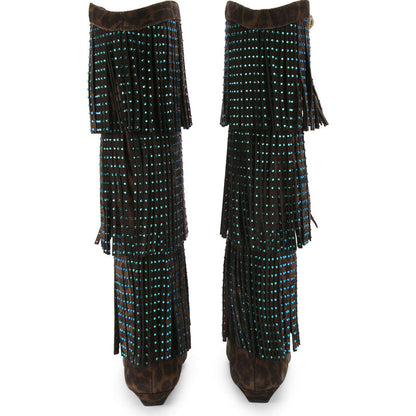 Fashion Crystal Embellished Fringe Western Boots