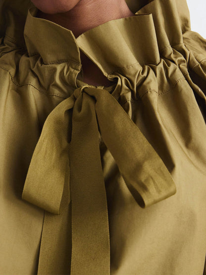 Ruffled Neck Adjustable Bow Balloon Sleeves Blouse