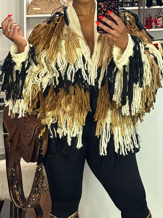 Fashion Fringed Sweater Knitted Coat