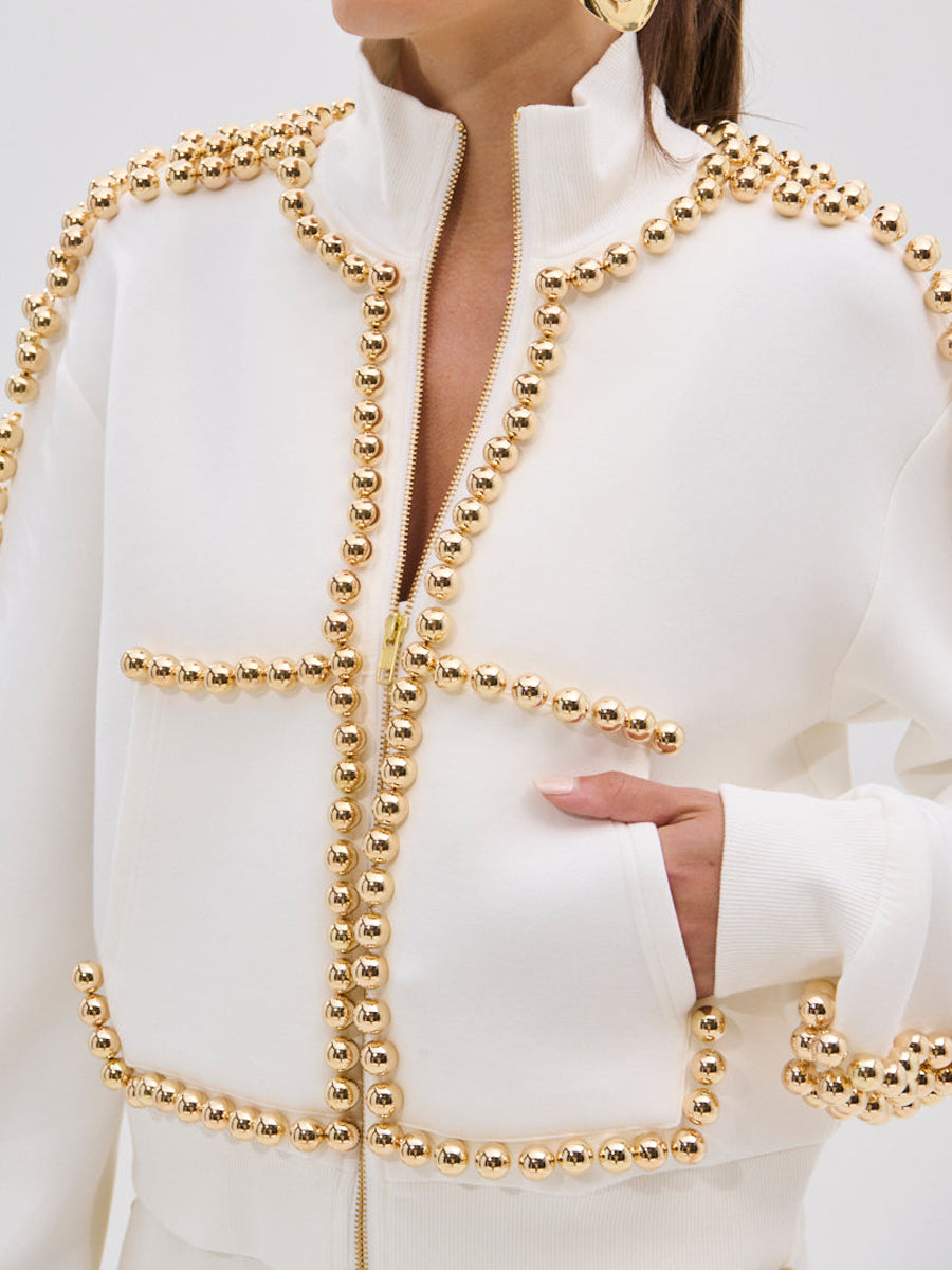 Pearl Beads Knitted Two Pieces Set