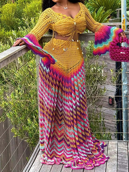 Beaded Crochet Two Pieces Dress