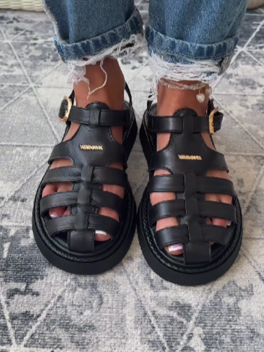 Woven Leather Flat Sandals