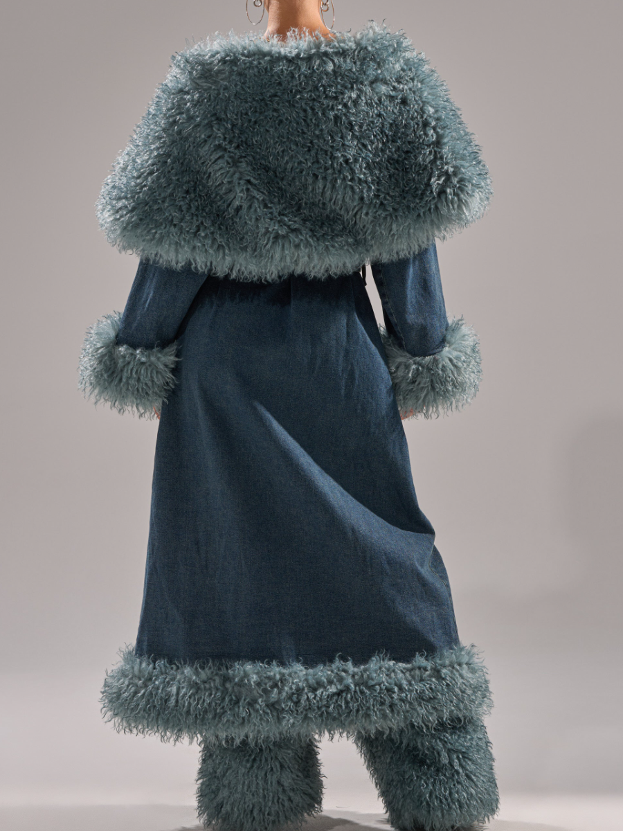 Denim Faux Fur Trim Coat